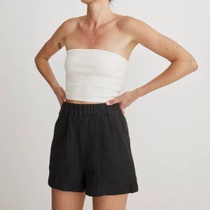 Madewell Easy Pull-On Shorts in Lightspun in Black Coal, Size Small